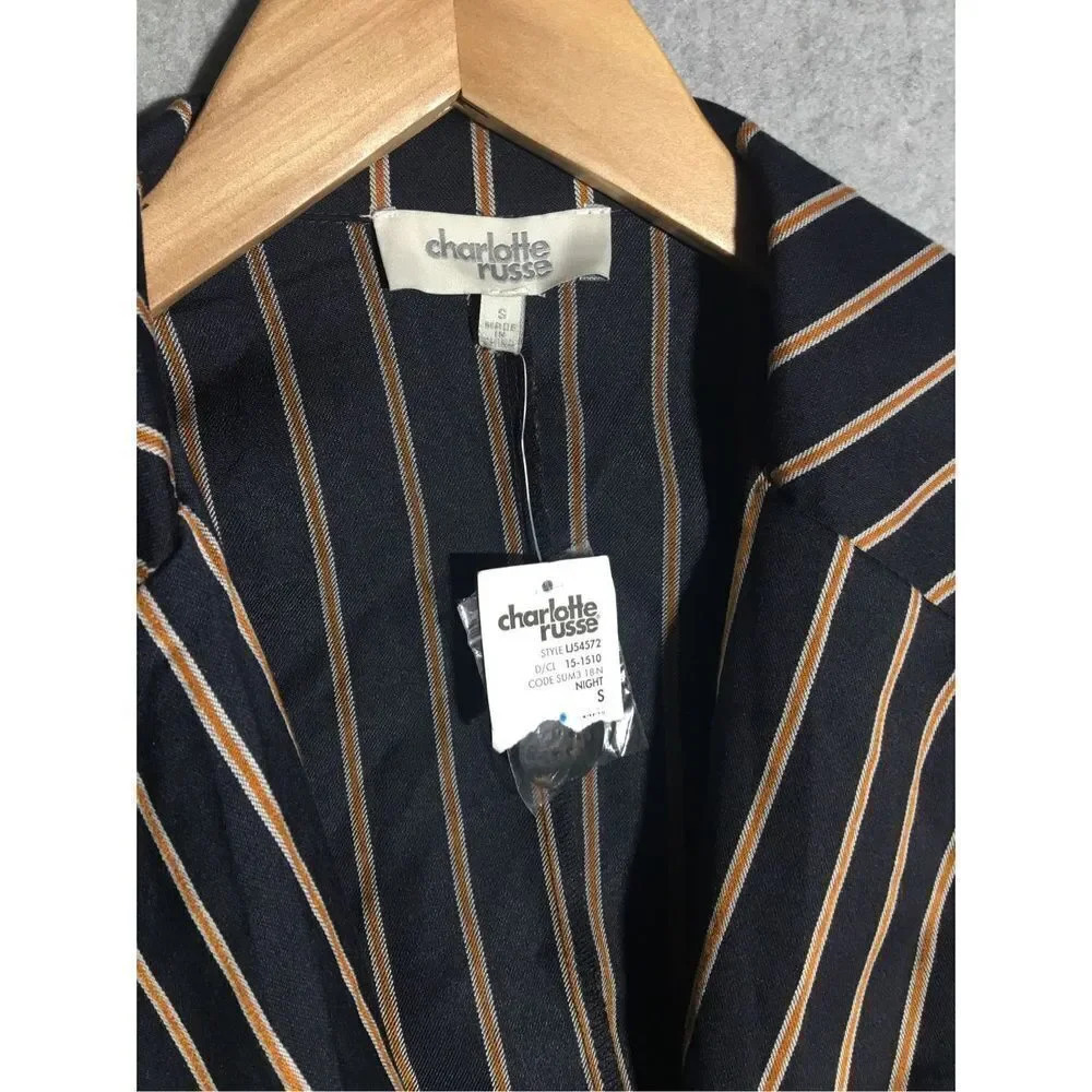 Womens NWT Charlotte Russe Blazer Jacket Navy Blue Striped Business Work Career - Picture 2 of 6